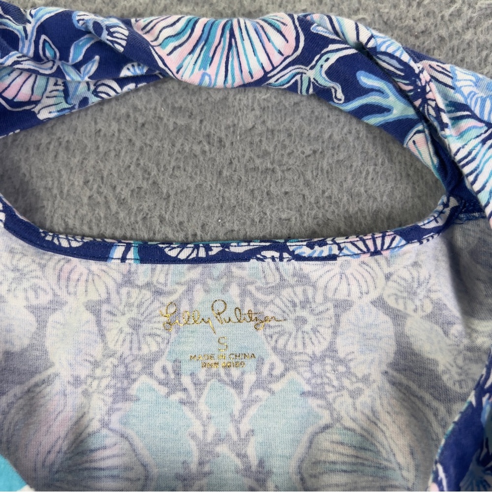 Lilly Pulitzer Bay Dress Womens Small Blue Lapis Lazuli Beach Shells Colorful - Picture 4 of 11